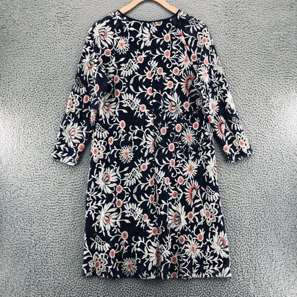 Adrianna Papell Dress Womens 6 Navy Mesh Embroidered Floral Mini Shift V Neck - Picture 3 of 10